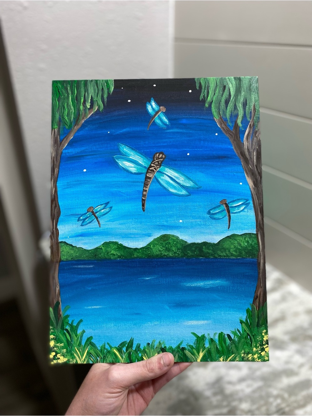 Hand Crafted Dragonfly Canvas Board Painting - Picture 3 of 4